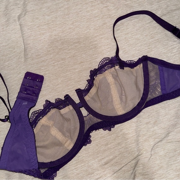Sexy Purple Lace Balconette Scalloped Bra - Picture 3 of 5